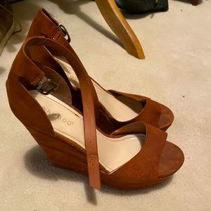 Brown ankle strap wedge heels